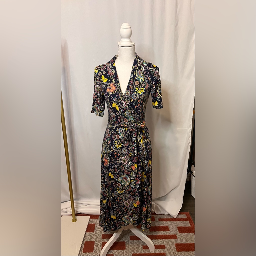 Boden Lavinia Jersey Wrap Dress Navy Tropic Meadow Us 8p